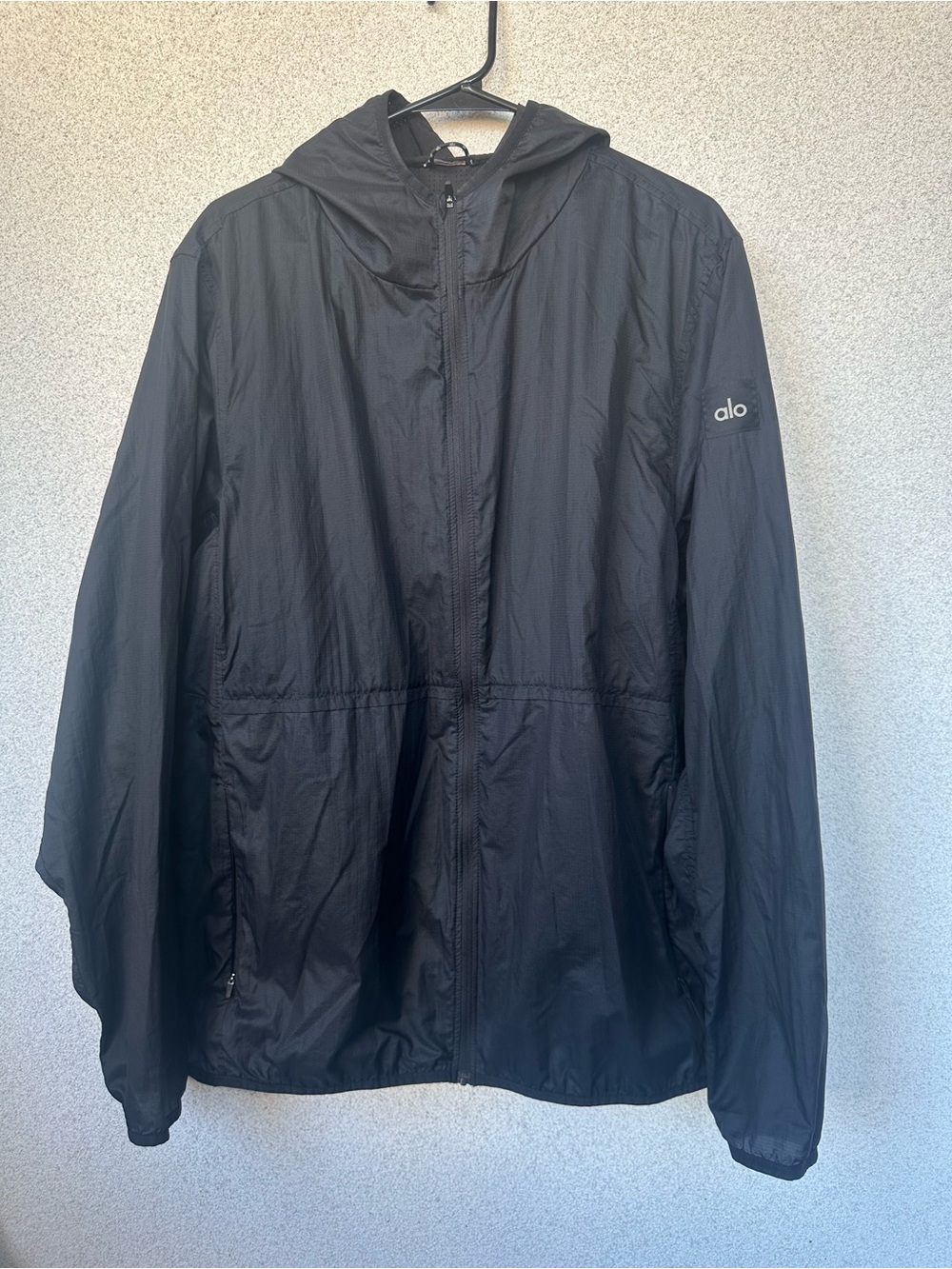 Alo Yoga Black Hooded Windbreaker Full Zip Ripstop Jacket Fits S/M